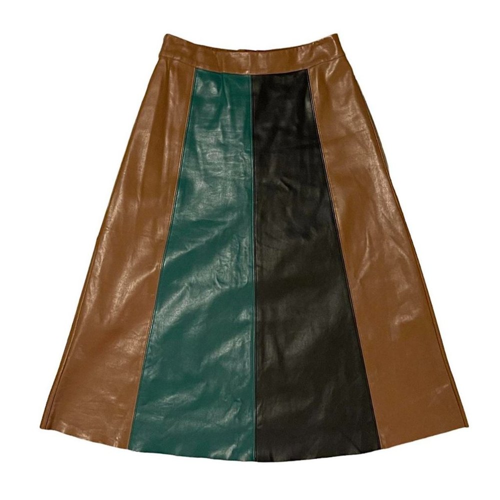 Minimalist Leather Patchwork Maxi/Midi Skirt - image 1
